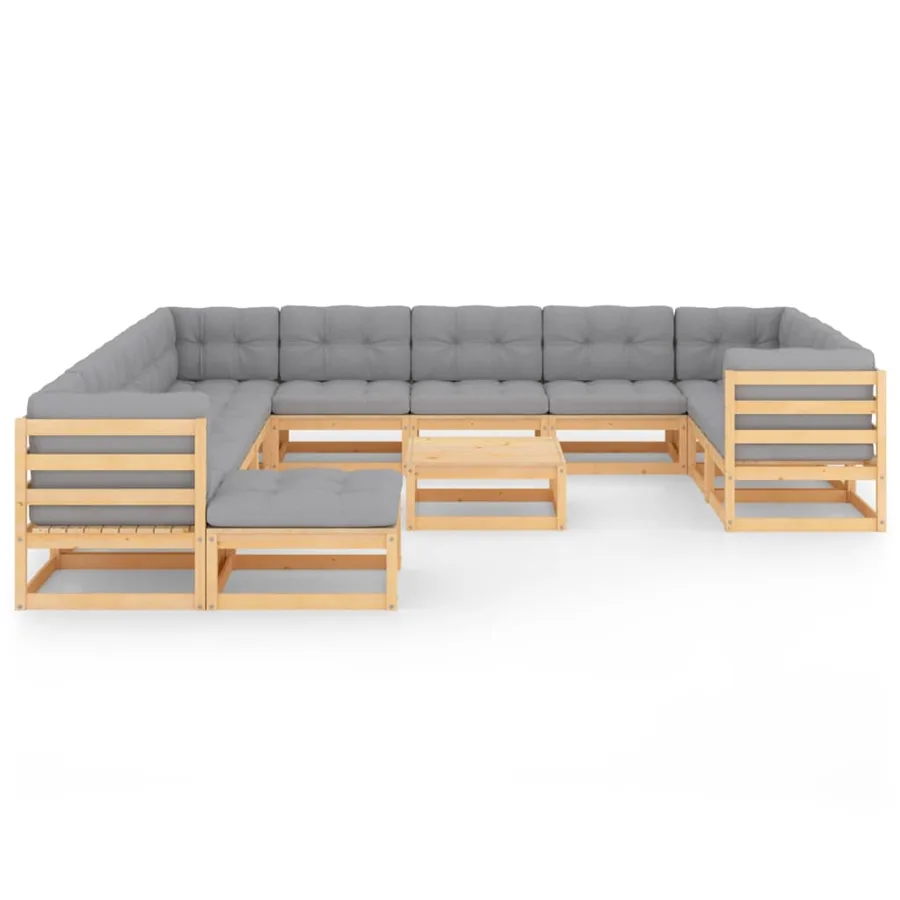 Salon de jardin 13 pcs avec coussins Bois de pin massif - 3