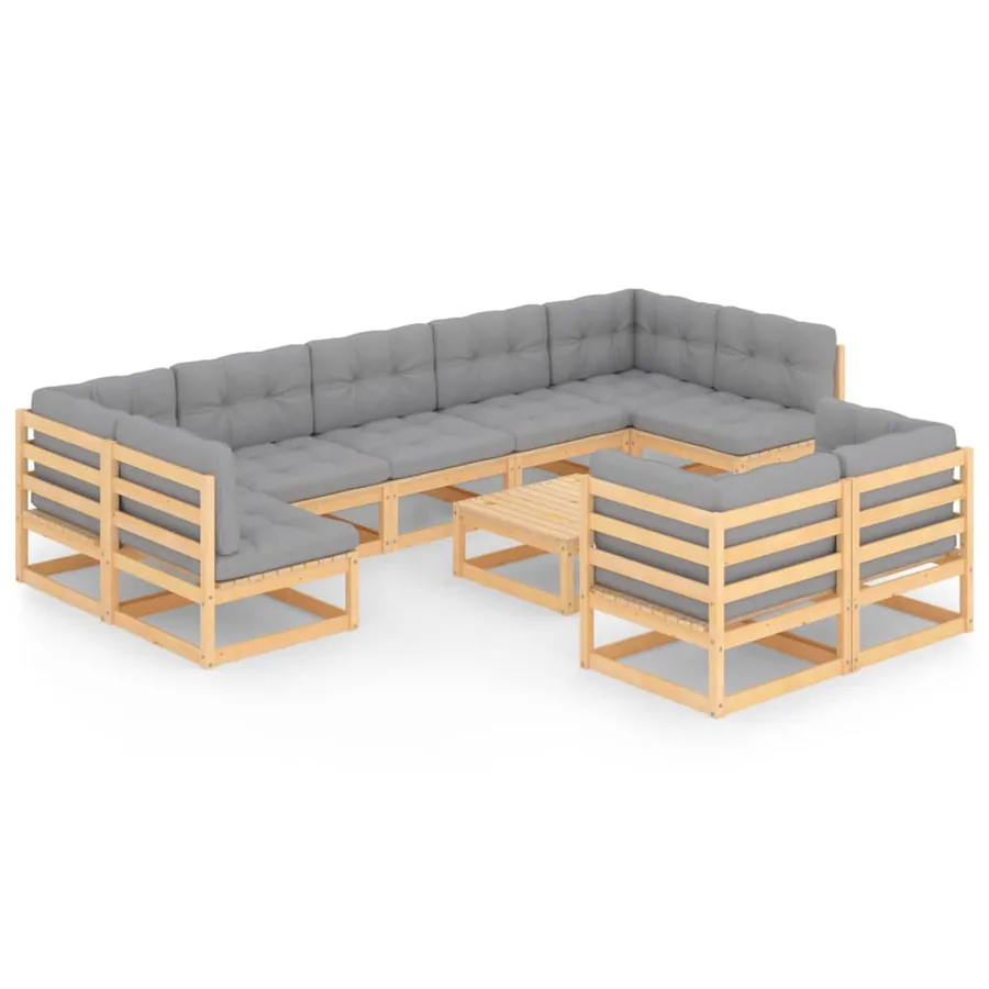 Salon de jardin 10 pcs avec coussins Bois de pin massif - 2