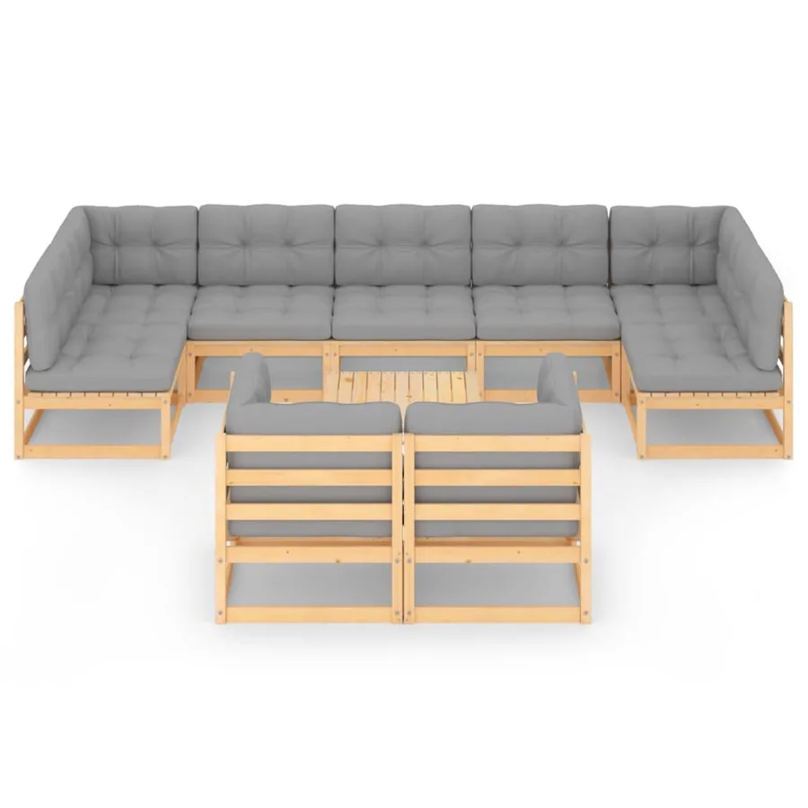 Salon de jardin 10 pcs avec coussins Bois de pin massif - 3
