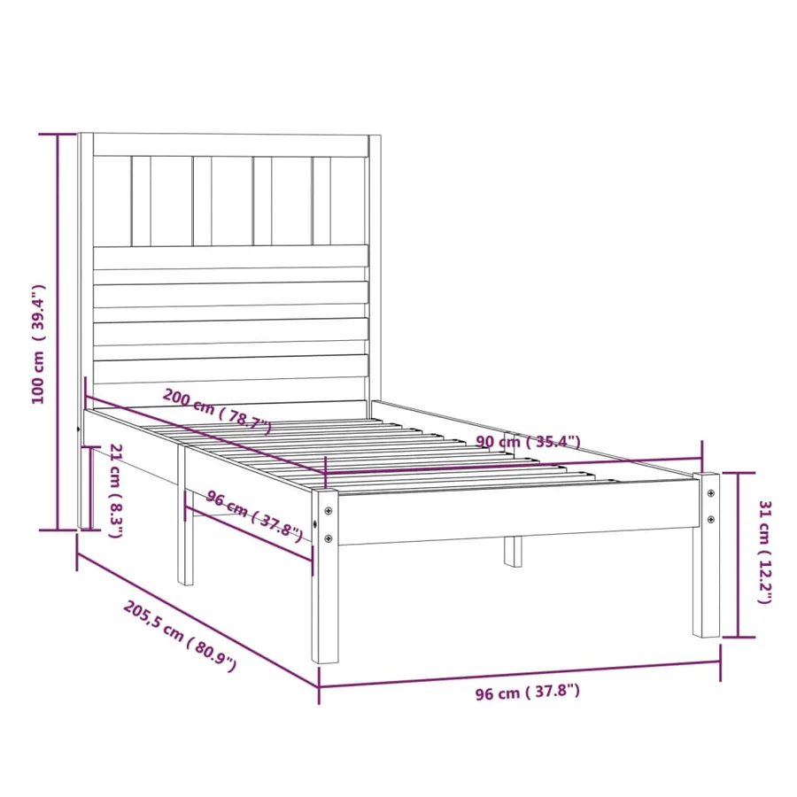 Cadre de lit sans matelas bois de pin massif 90x200 cm - 9
