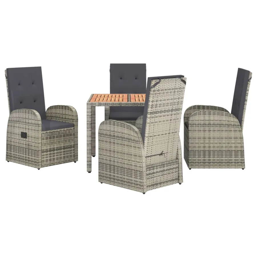 Ensemble à manger de jardin 5 pcs coussins gris résine tressée - 3