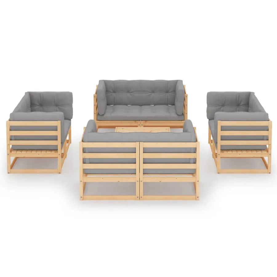 Salon de jardin 9 pcs avec coussins Bois de pin massif - 2