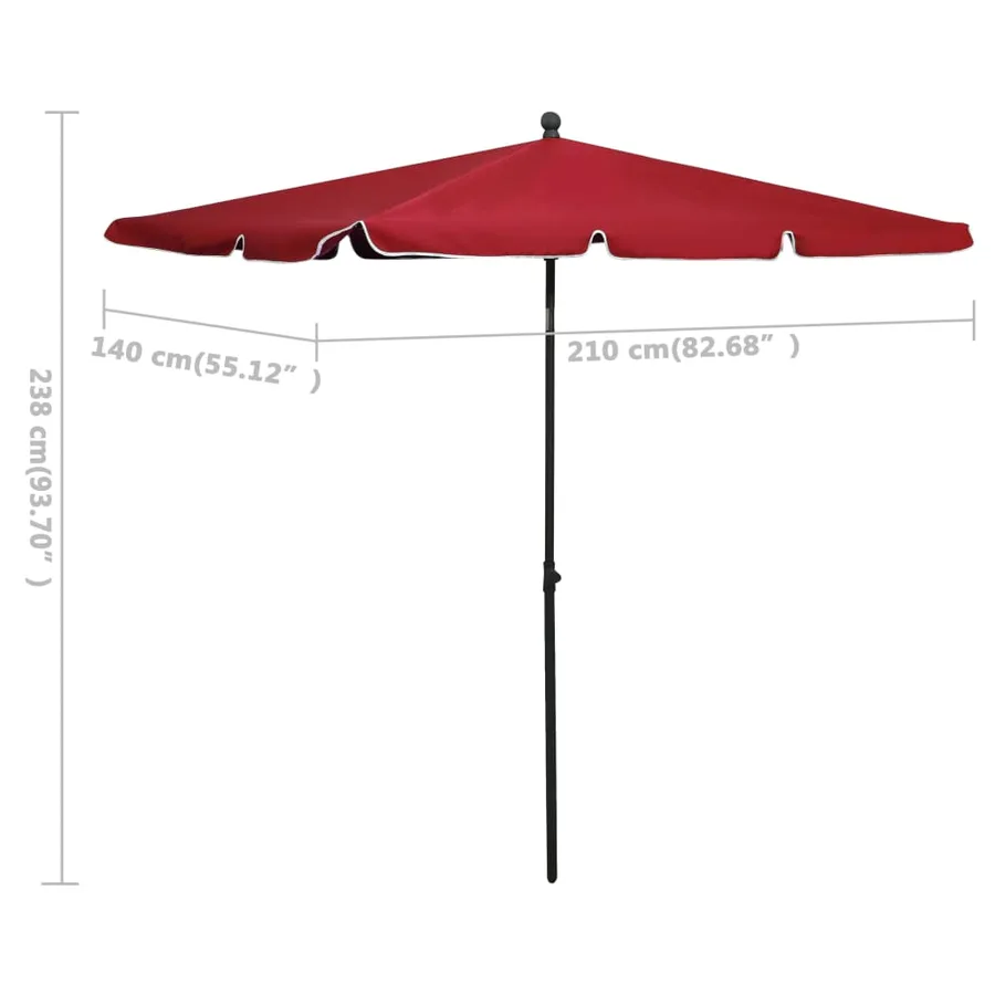 Parasol de jardin avec mât 210x140 cm Rouge bordeaux - 6
