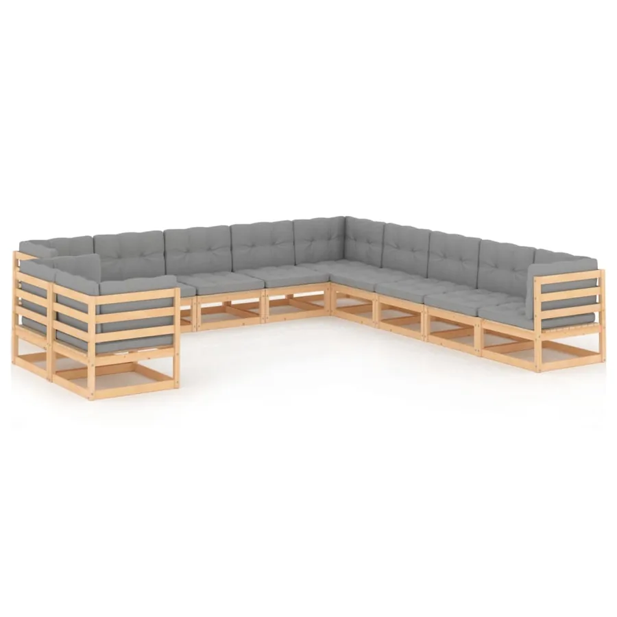 Salon de jardin 11 pcs avec coussins Bois de pin massif