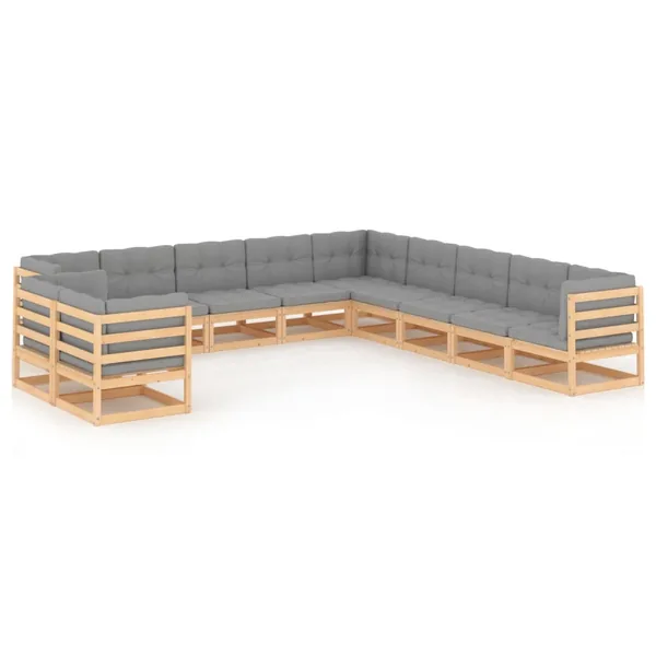 Salon de jardin 11 pcs avec coussins Bois de pin massif