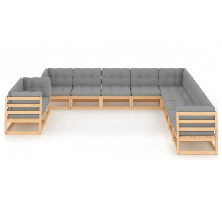 Salon de jardin 11 pcs avec coussins Bois de pin massif - 2