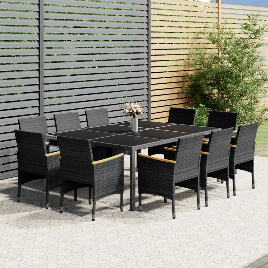 Ensemble à manger de jardin 11 pcs résine tressée gris