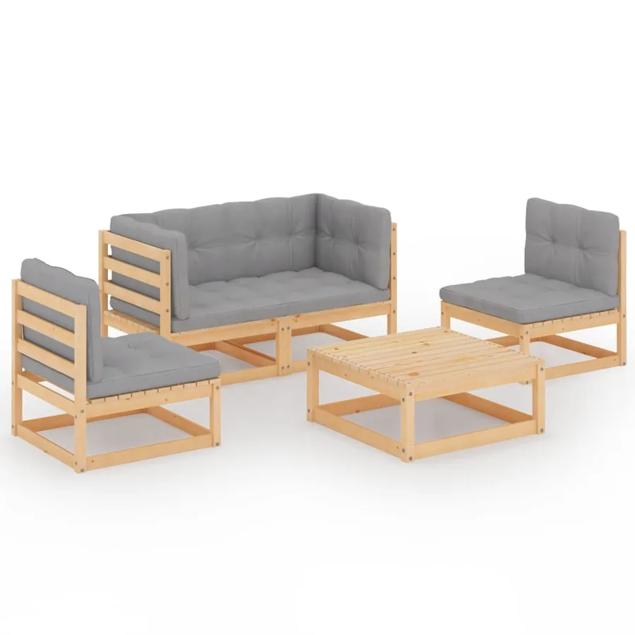 Salon de jardin 5 pcs avec coussins Bois de pin massif - 2