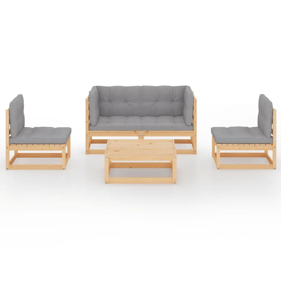 Salon de jardin 5 pcs avec coussins Bois de pin massif - 3
