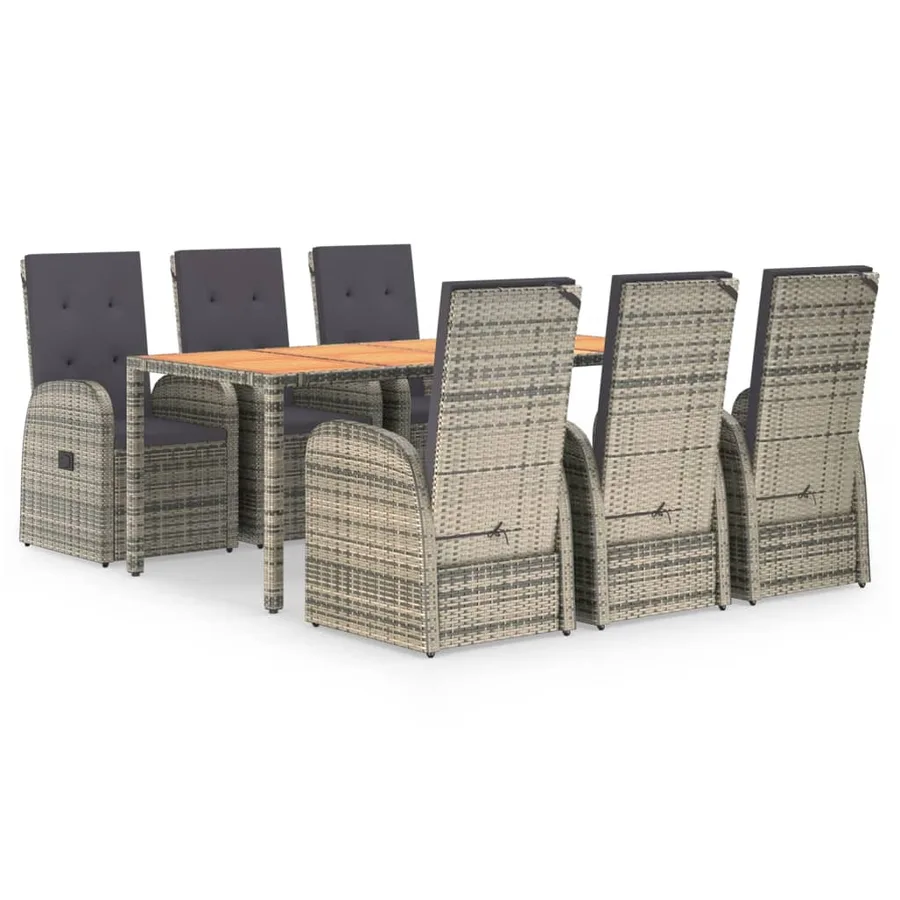 Ensemble à manger de jardin et coussins 7 pcs gris rotin - 2