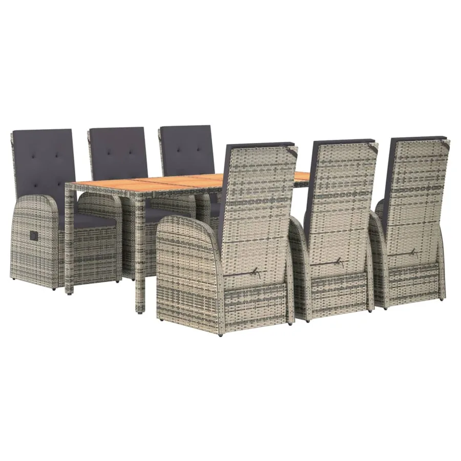 Ensemble à manger de jardin et coussins 7 pcs gris rotin - 3