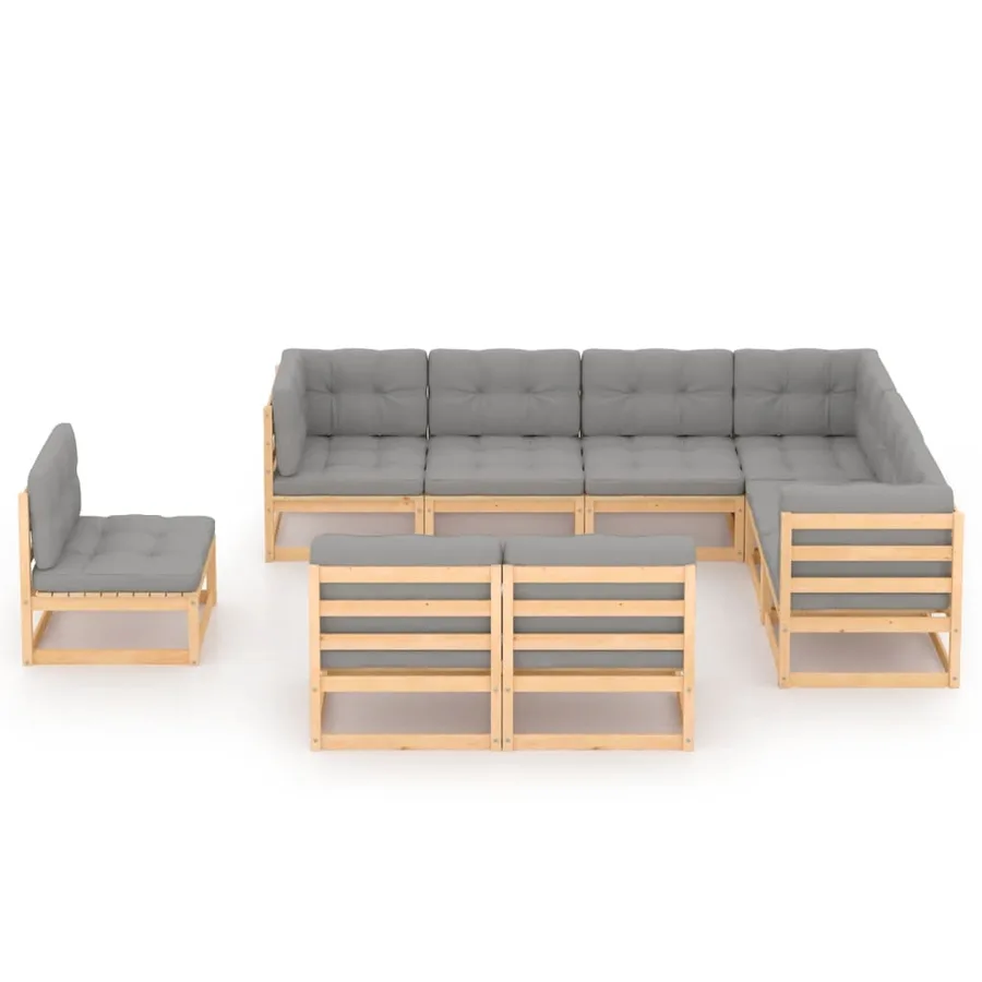 Salon de jardin 9 pcs avec coussins Bois de pin massif - 2