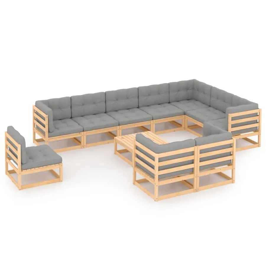 Salon de jardin 11 pcs avec coussins Bois de pin massif - 2