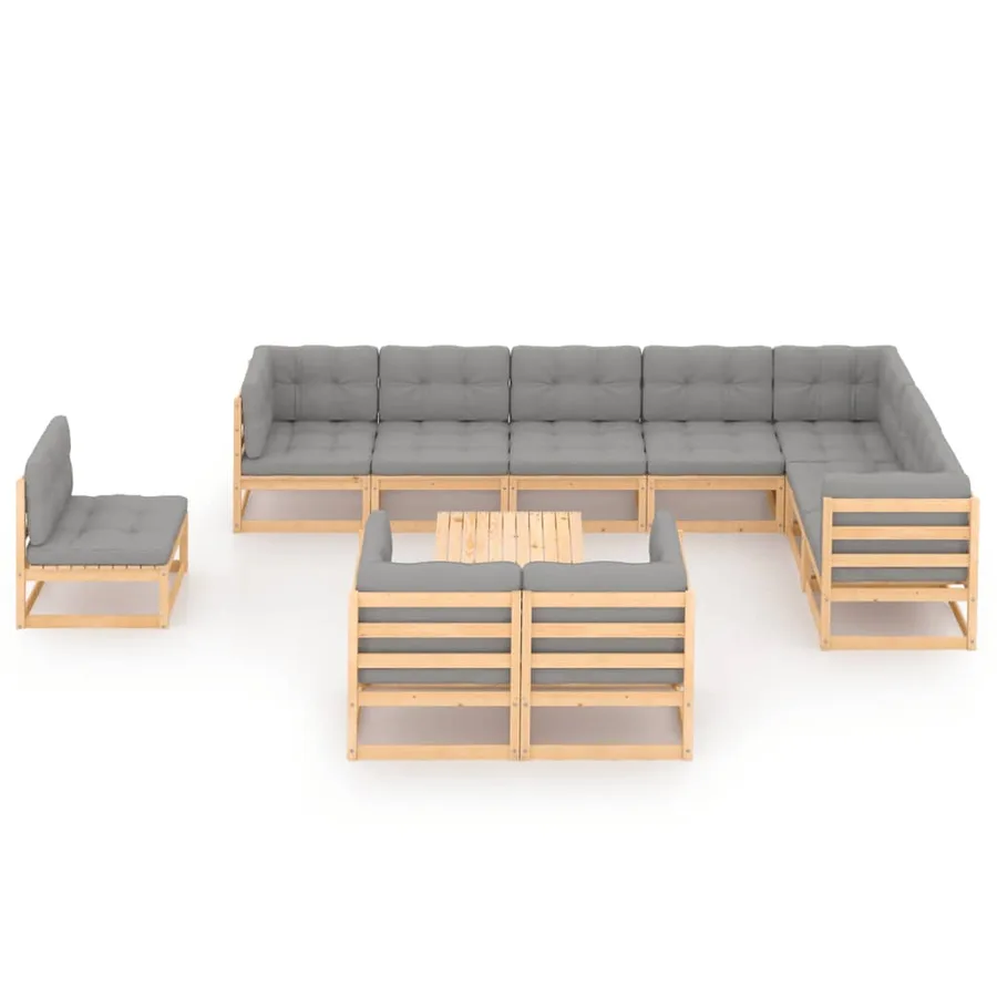 Salon de jardin 11 pcs avec coussins Bois de pin massif - 3