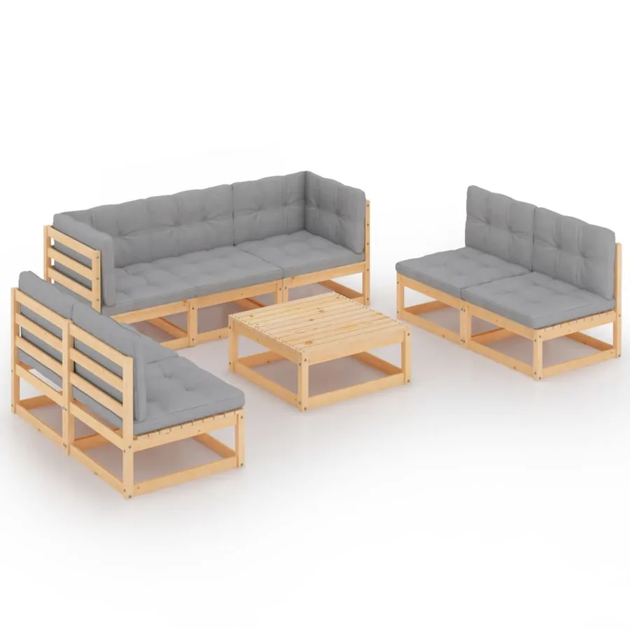 Salon de jardin 8 pcs avec coussins Bois de pin massif - 2