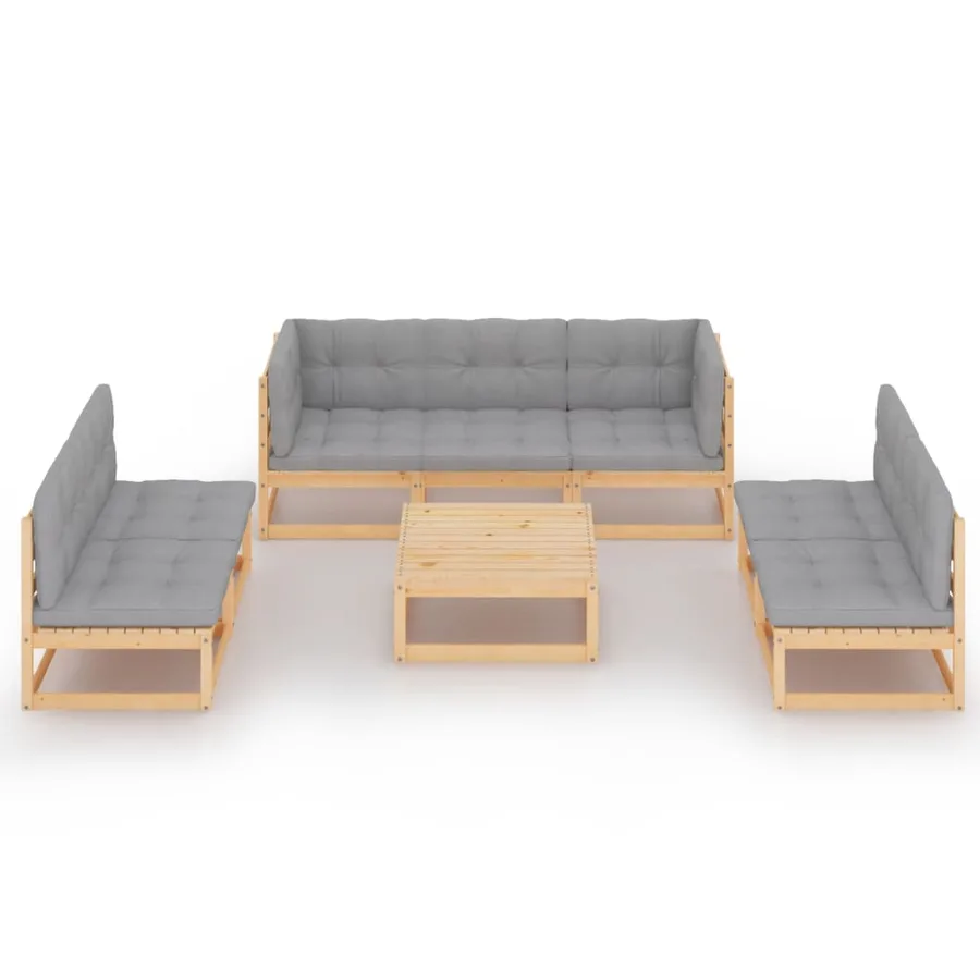 Salon de jardin 8 pcs avec coussins Bois de pin massif - 3