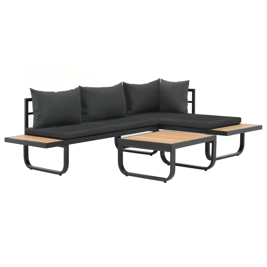 Canapé d'angle de jardin à 2 places avec coussins Aluminium WPC - 4