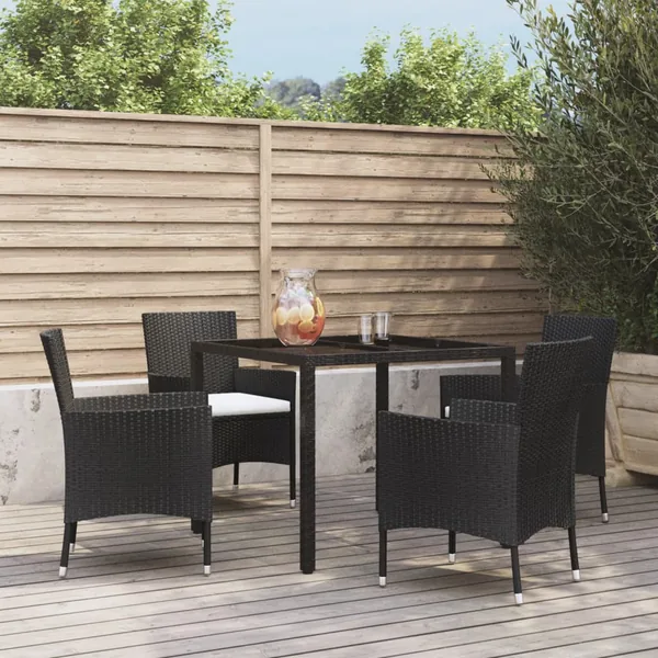 Ensemble à manger de jardin coussins 5pcs Noir Résine tressée