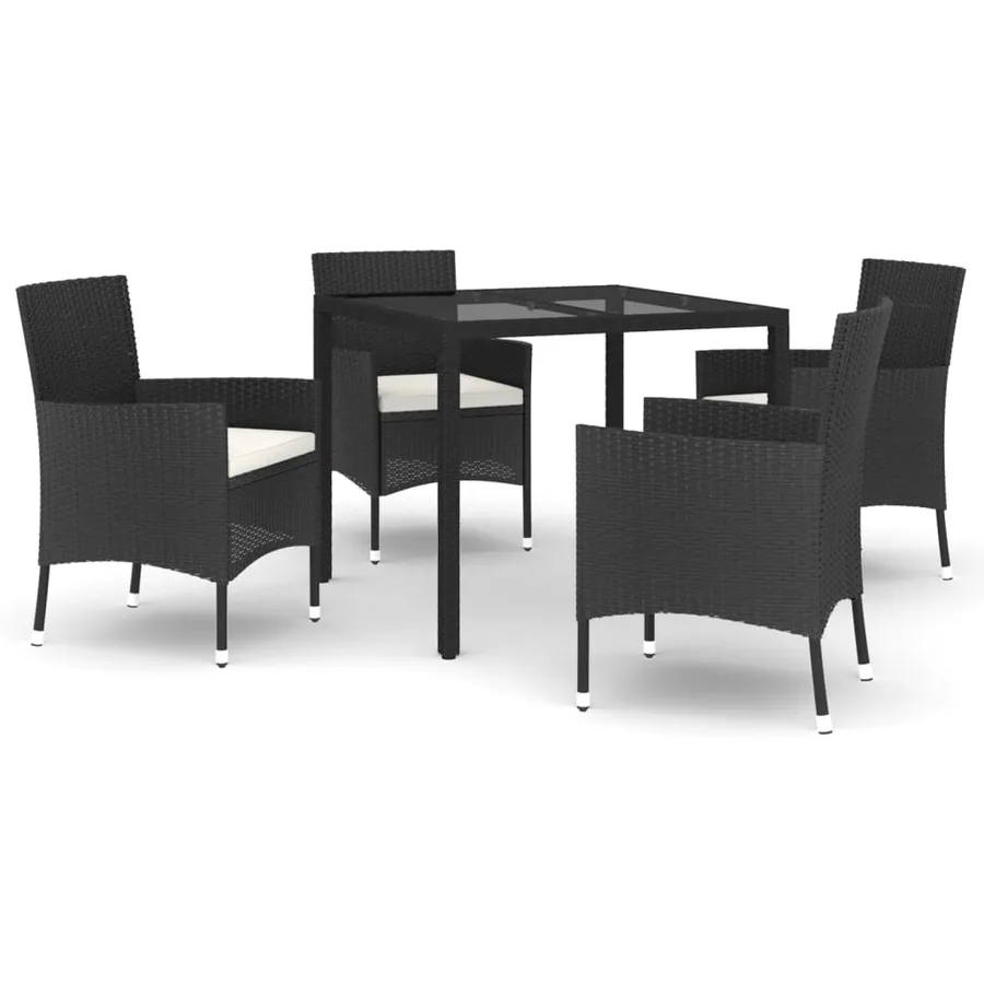 Ensemble à manger de jardin coussins 5pcs Noir Résine tressée - 2
