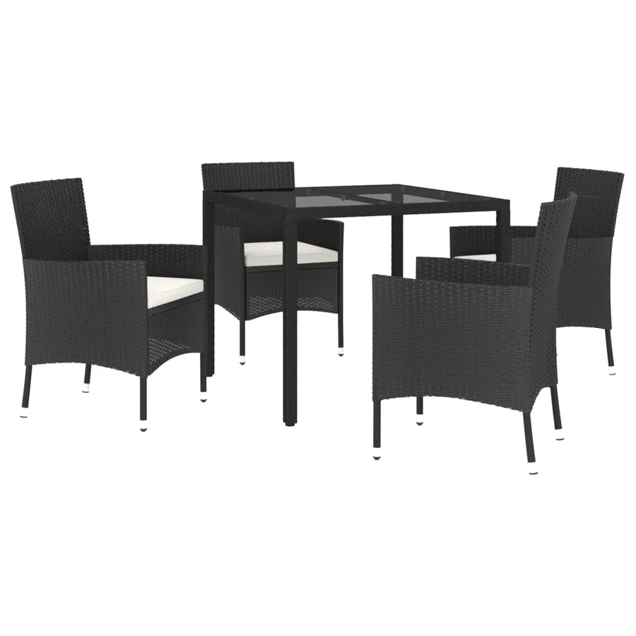 Ensemble à manger de jardin coussins 5pcs Noir Résine tressée - 3