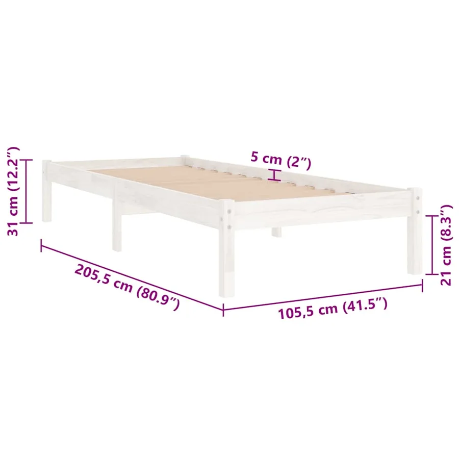Cadre de lit sans matelas blanc bois massif 100x200 cm - 8