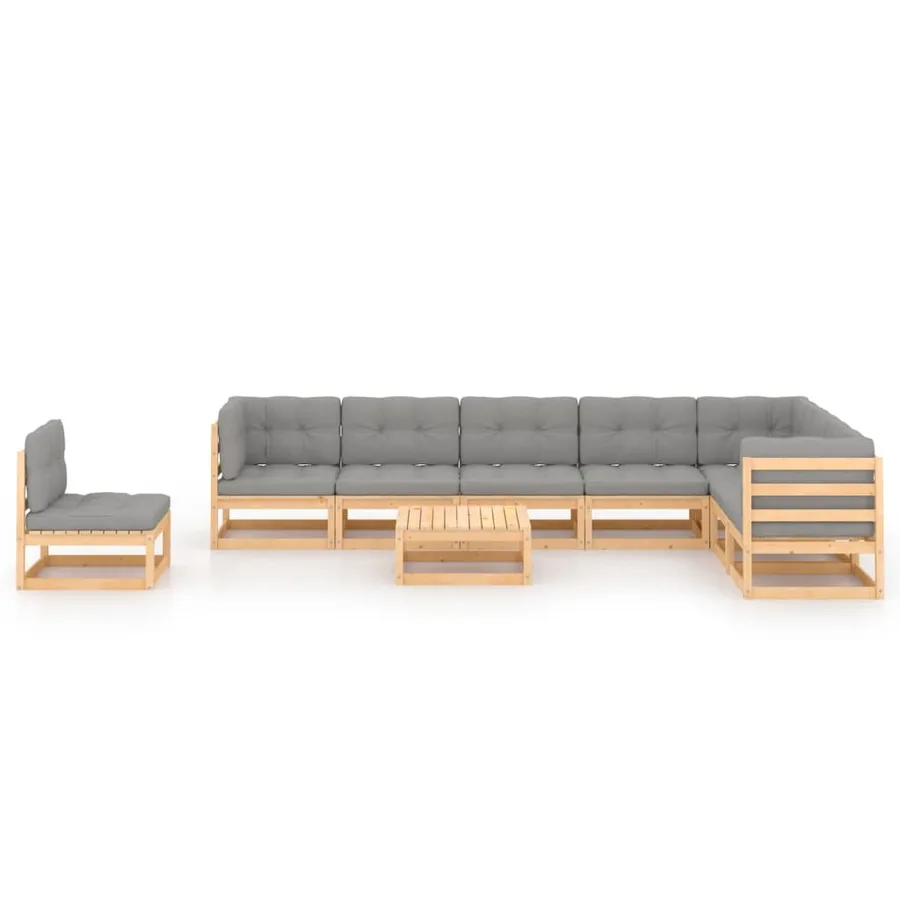 Salon de jardin 9 pcs avec coussins Bois de pin massif - 2