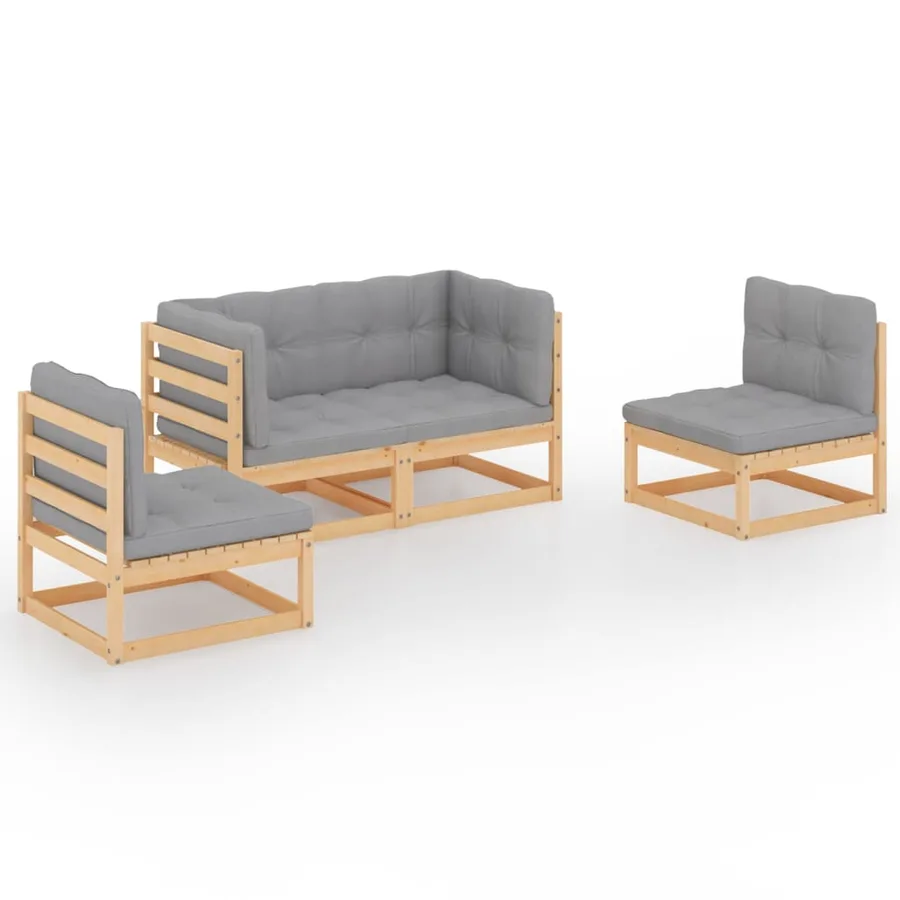 Salon de jardin 4 pcs avec coussins Bois de pin massif - 2