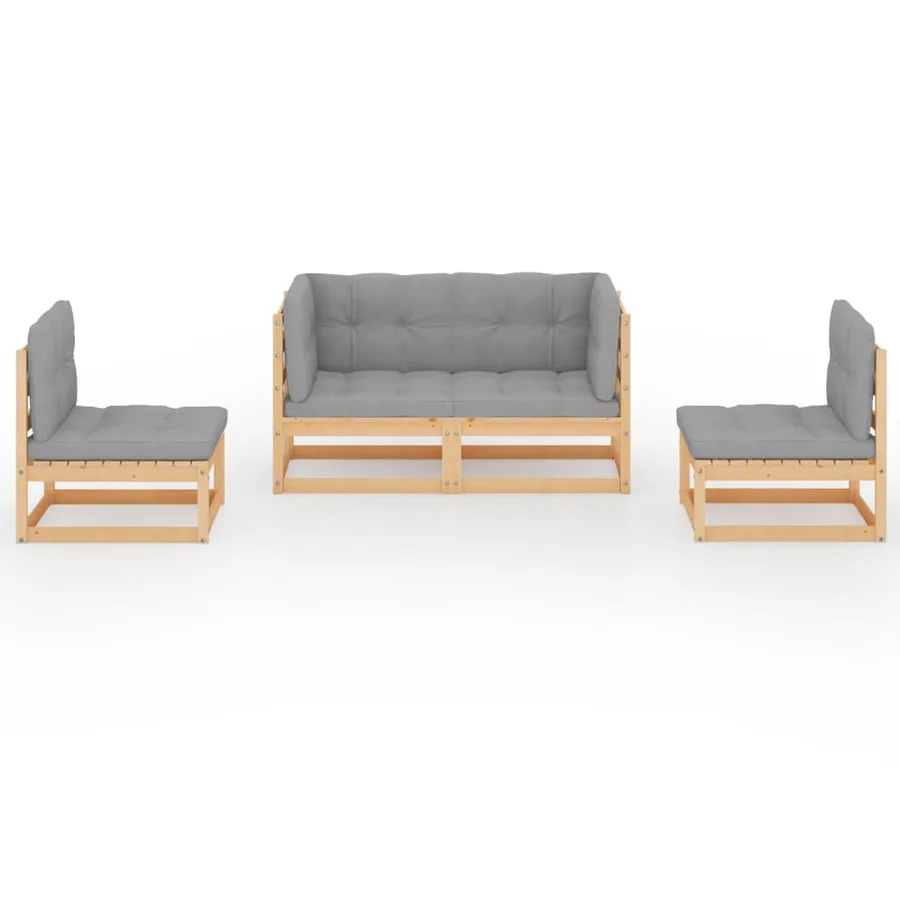 Salon de jardin 4 pcs avec coussins Bois de pin massif - 3