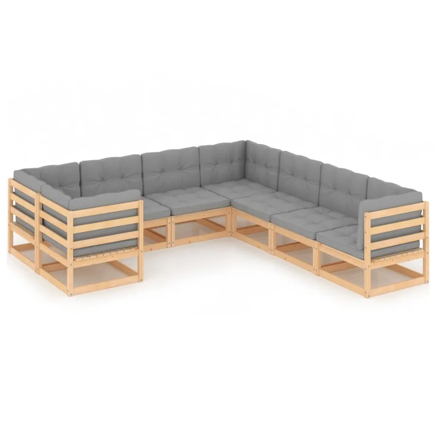 Salon de jardin 8 pcs avec coussins Bois de pin massif - 2