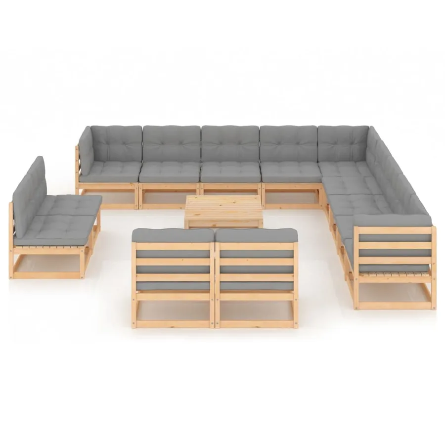 Salon de jardin 14 pcs avec coussins Bois de pin massif - 2