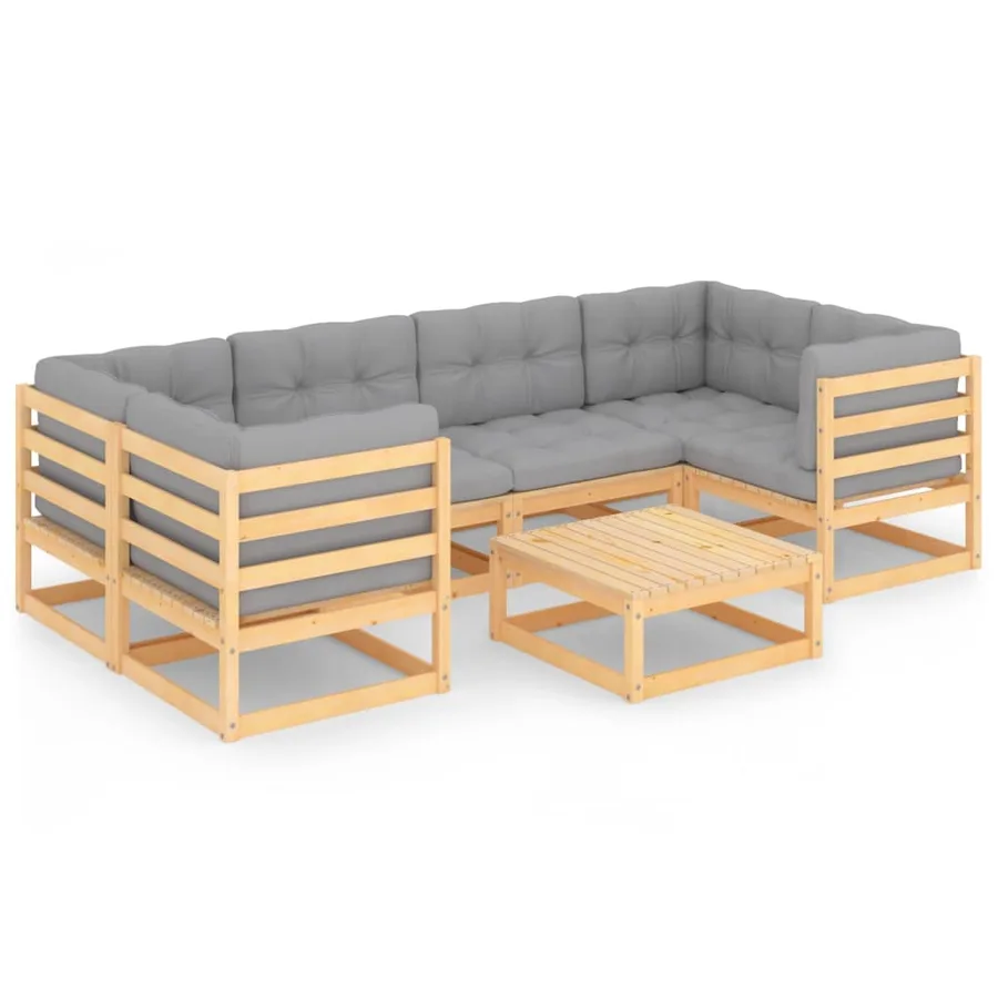 Salon de jardin 7 pcs avec coussins Bois de pin massif - 2