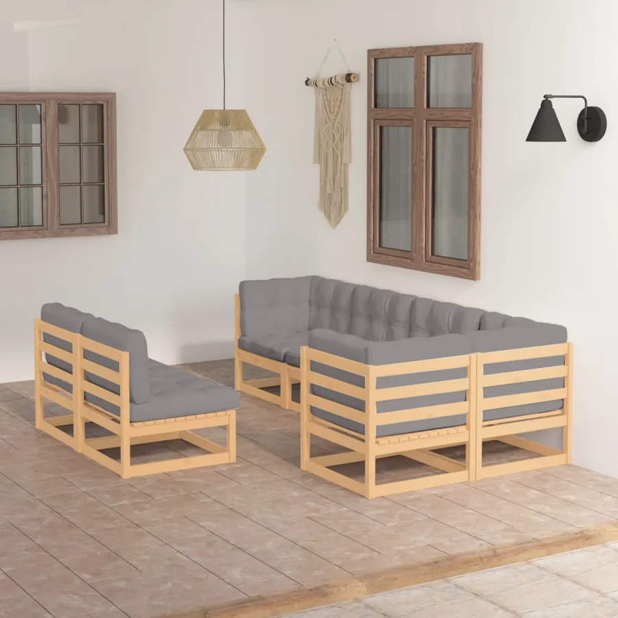 Salon de jardin 7 pcs avec coussins Bois de pin massif
