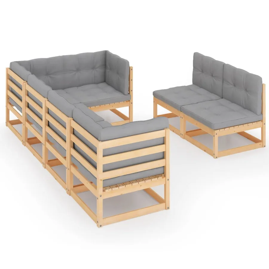 Salon de jardin 7 pcs avec coussins Bois de pin massif - 2