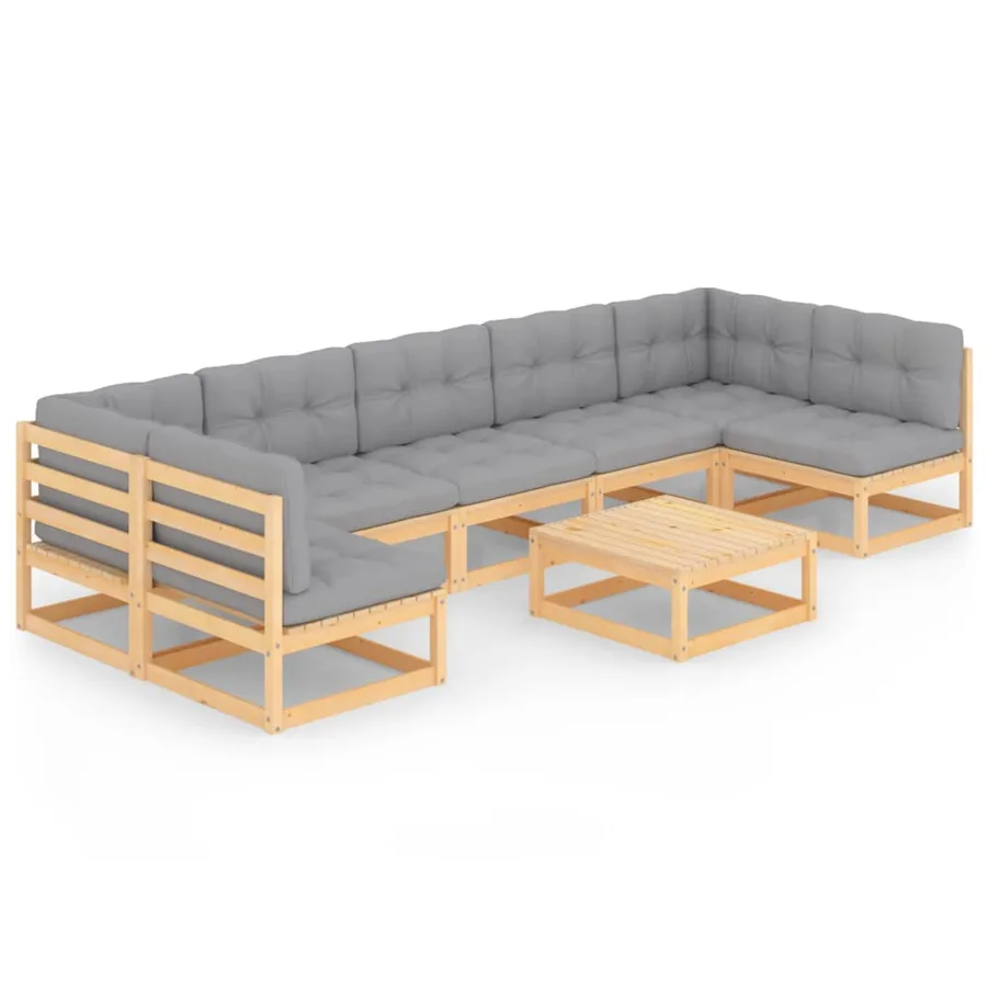Salon de jardin 8 pcs avec coussins Bois de pin massif - 2