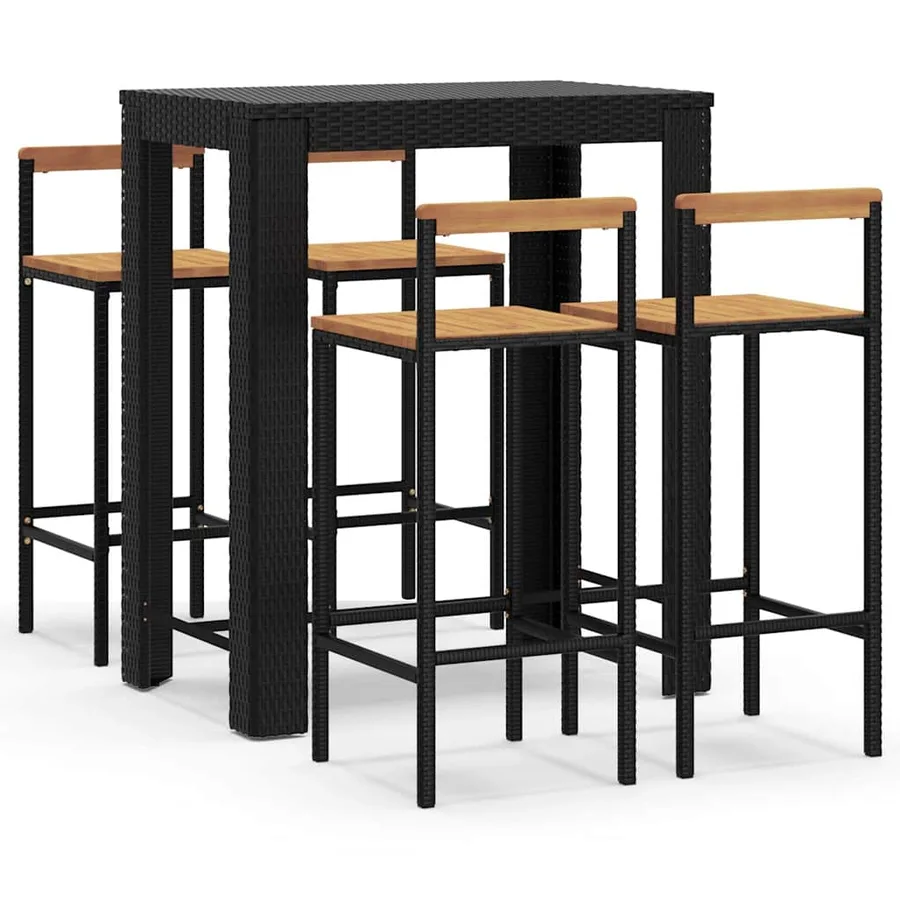Ensemble de bar jardin 5 pcs noir poly rotin/bois massif acacia - 2