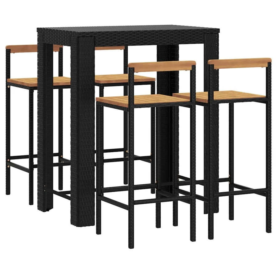 Ensemble de bar jardin 5 pcs noir poly rotin/bois massif acacia - 3