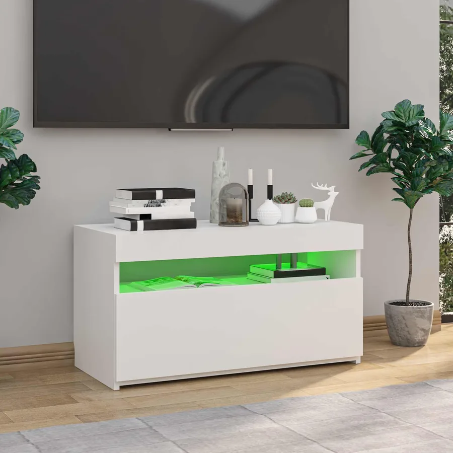 Meuble TV avec lumières LED Blanc brillant 75x35x40 cm - 3