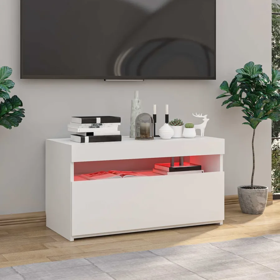 Meuble TV avec lumières LED Blanc brillant 75x35x40 cm - 4
