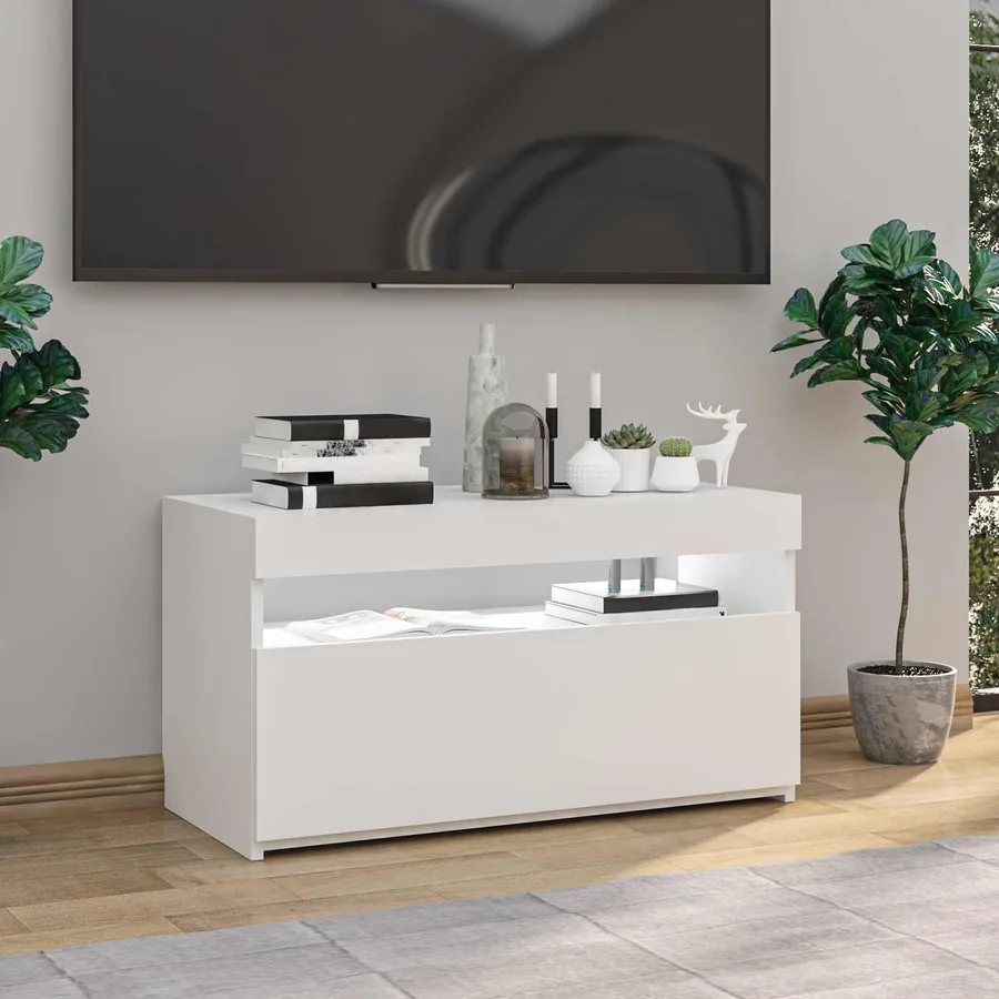 Meuble TV avec lumières LED Blanc brillant 75x35x40 cm - 5