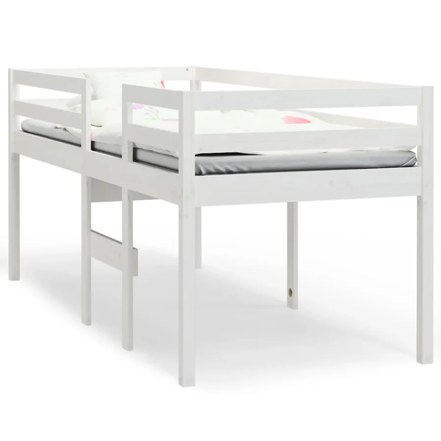 Lit haut sans matelas blanc 90x190 cm bois de pin massif - 2