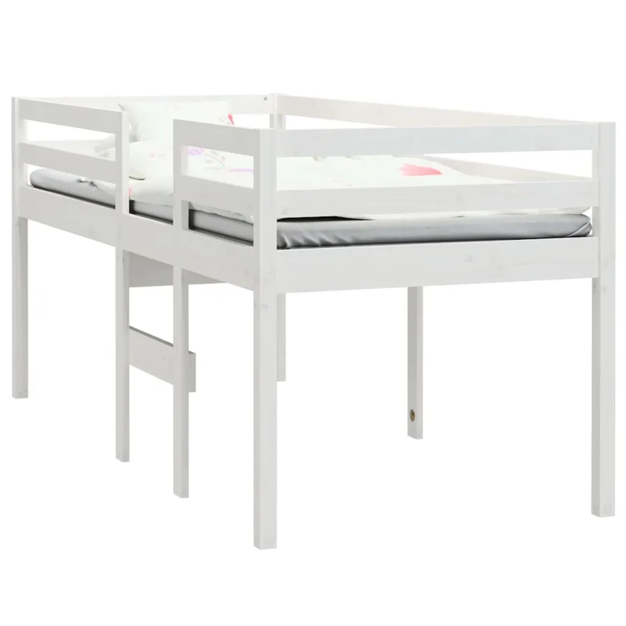 Lit haut sans matelas blanc 90x190 cm bois de pin massif - 3
