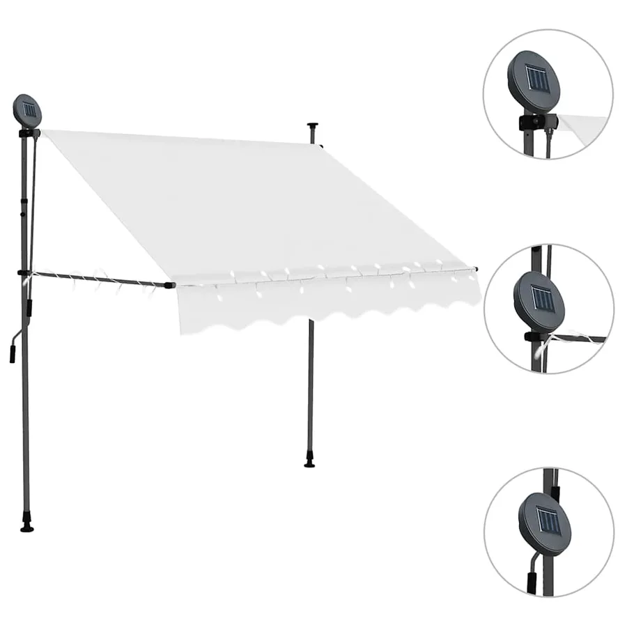 Auvent manuel rétractable avec LED 150 cm Crème - 3