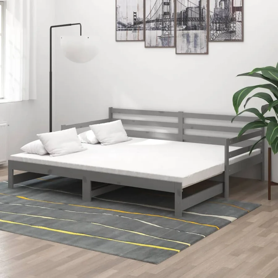 Lit coulissant sans matelas gris 2x(90x200) cm