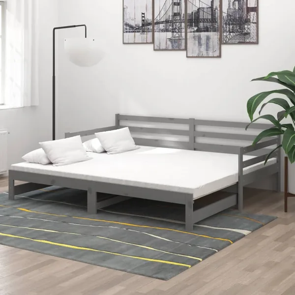 Lit coulissant sans matelas gris 2x(90x200) cm