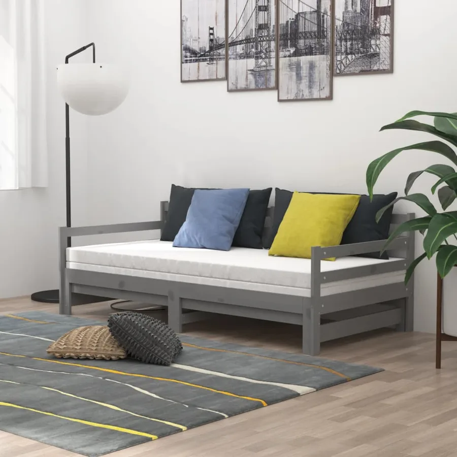 Lit coulissant sans matelas gris 2x(90x200) cm - 3