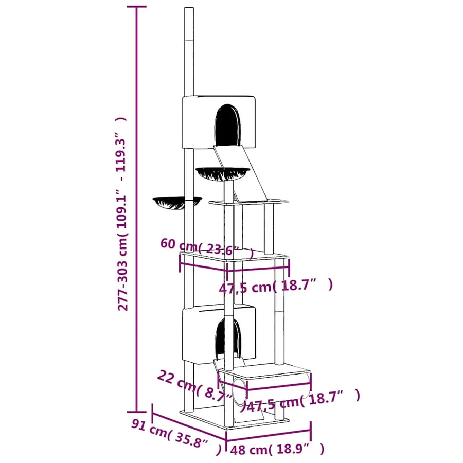 Arbre à chat du sol au plafond Crème 277-303 cm - 9