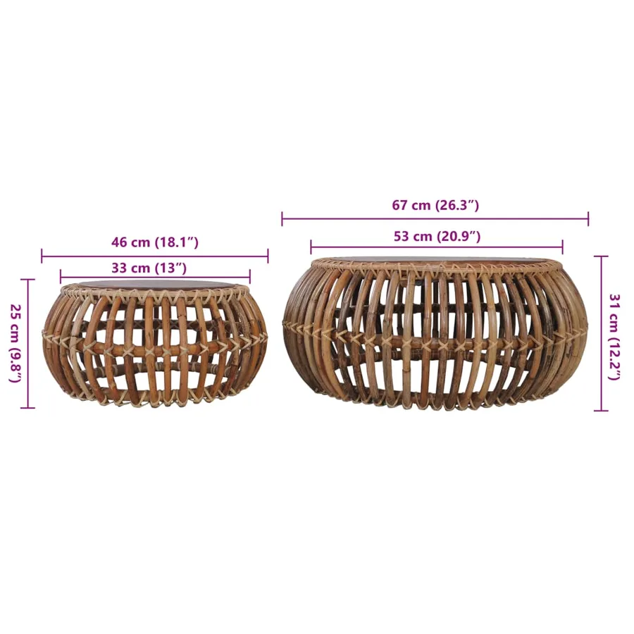 Tables basses 2 pcs Rotin naturel - 9