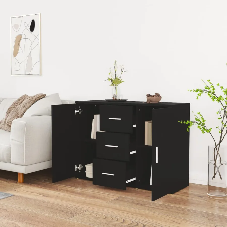 Buffet Noir 91x29,5x65 cm Bois d'ingénierie - 3