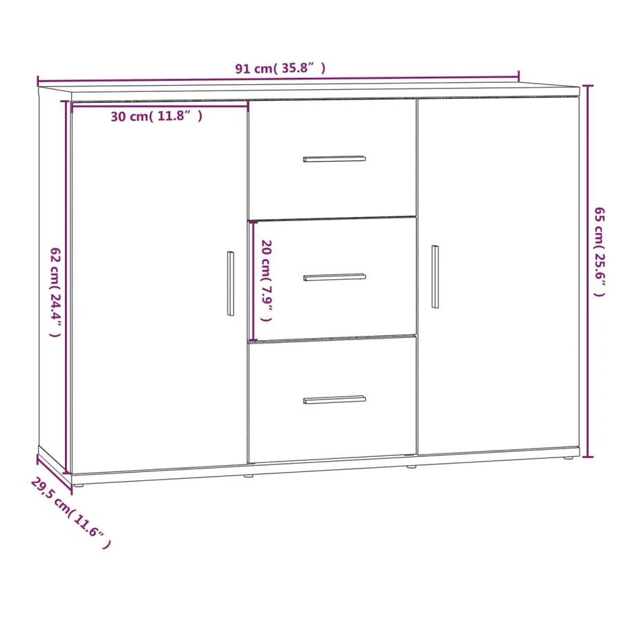 Buffet Noir 91x29,5x65 cm Bois d'ingénierie - 9