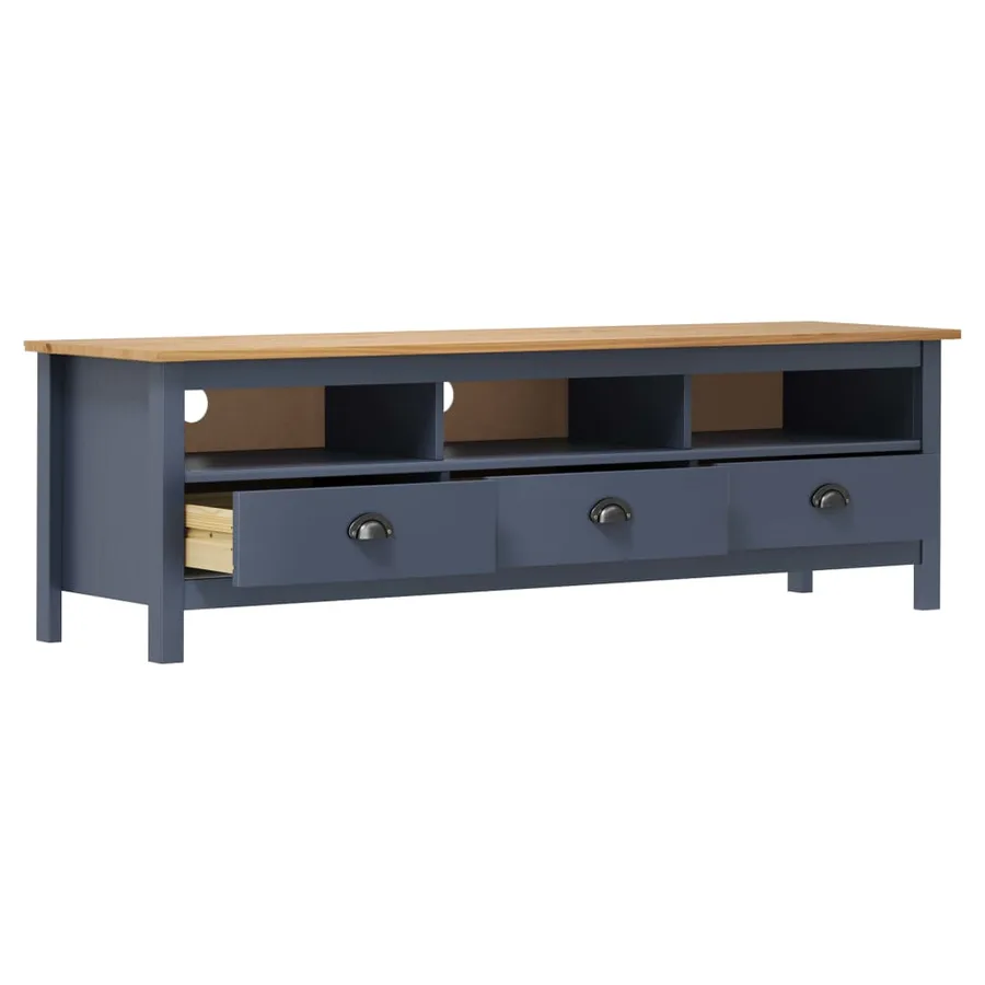 Meuble TV Hill Range Gris 158x40x47 cm Bois de pin solide - 3